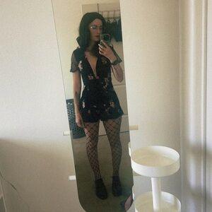 Floral Embroidered Black romper